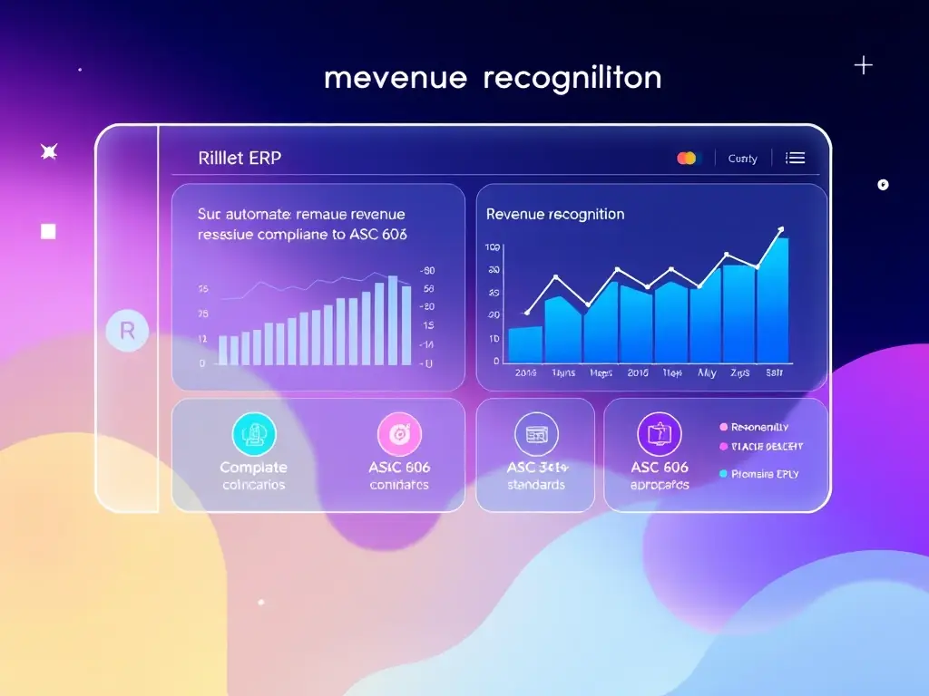 An illustration depicting automated revenue recognition processes within Rillet ERP, showcasing compliance with ASC 606 standards. The image should highlight the ease and accuracy of revenue management.